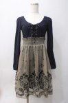 画像1: axes femme / チュールフロッキー切替ワンピース M 紺 Y-25-06-06-105-AX-OP-SZ-ZT327 (1)