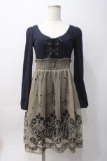 画像1: axes femme / チュールフロッキー切替ワンピース M 紺 Y-25-06-06-105-AX-OP-SZ-ZT327 (1)