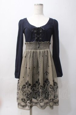 画像1: axes femme / チュールフロッキー切替ワンピース M 紺 Y-25-06-06-105-AX-OP-SZ-ZY