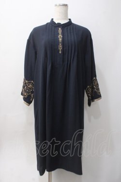 画像1: axes femme / 袖刺繍Aラインシャツワンピース M 紺 Y-25-06-06-106-AX-OP-SZ-ZY