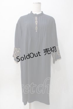 画像1: axes femme / 袖刺繍Aラインシャツワンピース M 紺 Y-25-06-06-106-AX-OP-SZ-ZY