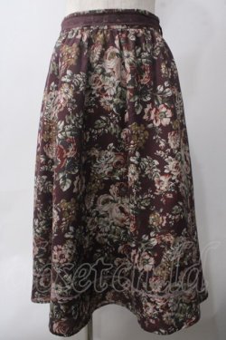 画像1: axes femme / クラシック花柄ミディ丈スカート M ワイン Y-25-06-06-166-AX-SK-SZ-ZY
