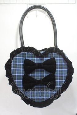 画像1: axes femme kawaii / タータンチェックハートバッグ  ブルー Y-25-06-06-031-AX-BG-SZ-ZY