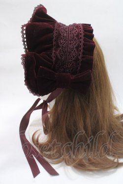 画像2: axes femme kawaii / ベルベットドールハーフボンネット  ワイン Y-25-06-06-036-AX-AC-SZ-ZY