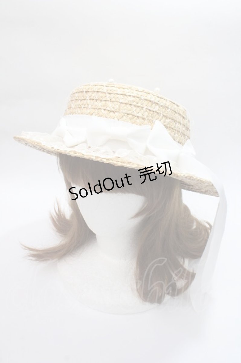 画像1: Angelic Pretty / リボンパールストローHat  白 Y-25-06-09-039-AP-AC-SZ-ZTK011 (1)