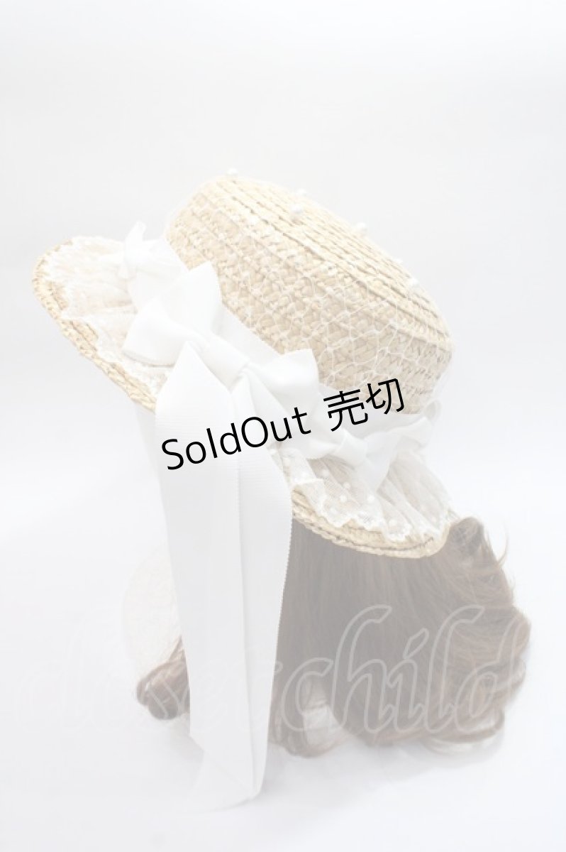 画像2: Angelic Pretty / リボンパールストローHat  白 Y-25-06-09-039-AP-AC-SZ-ZTK011 (2)
