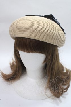 画像2: axes femme POETIQUE / パール付リボン雑材風ベレー帽  ベージュ Y-25-06-09-046-AX-AC-SZ-ZY