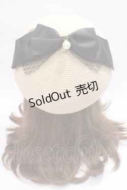 画像1: axes femme POETIQUE / パール付リボン雑材風ベレー帽  ベージュ Y-25-06-09-046-AX-AC-SZ-ZY