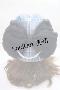 axes femme / パール付リボンチェックベレー  ブルー Y-25-06-09-048-AX-AC-SZ-ZY