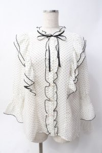 axes femme POETIQUE / ドット配色リボンフリルブラウス  白 Y-25-06-09-069-AX-BL-SZ-ZY