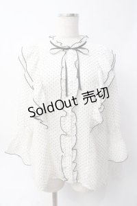 axes femme POETIQUE / ドット配色リボンフリルブラウス  白 Y-25-06-09-069-AX-BL-SZ-ZI