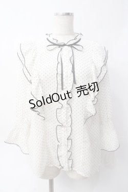 画像1: axes femme POETIQUE / ドット配色リボンフリルブラウス  白 Y-25-06-09-069-AX-BL-SZ-ZI
