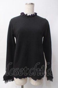 axes femme / 袖レース配色メローリブプルオーバー  黒 Y-25-06-09-084-AX-TO-SZ-ZI