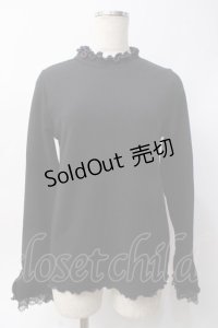 axes femme / 袖レース配色メローリブプルオーバー  黒 Y-25-06-09-084-AX-TO-SZ-ZI