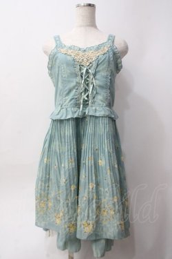 画像1: axes femme / 壁紙花パネル消しプリーツワンピース  ミント Y-25-06-09-116-AX-OP-SZ-ZY