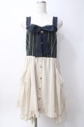 axes femme / 配色ノースリーブワンピース  グリーン×生成 Y-25-06-09-152-AX-OP-SZ-ZY
