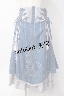 画像1: Ozz oneste / チャイナデザインネコ遊びスカート  サックス Y-25-06-09-169-OO-SK-SZ-ZY