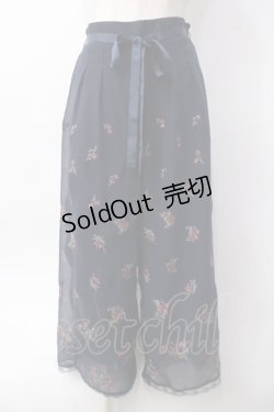 画像1: axes femme / 小花刺繍リラックスワイドパンツ  ネイビー Y-25-06-09-174-AX-BL-SZ-ZY