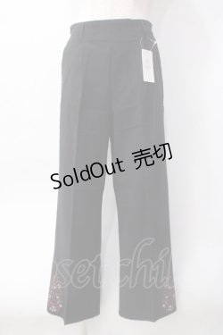 画像1: axes femme / 裾刺繍ストレートパンツ  黒 Y-25-06-09-184-AX-PA-SZ-ZY