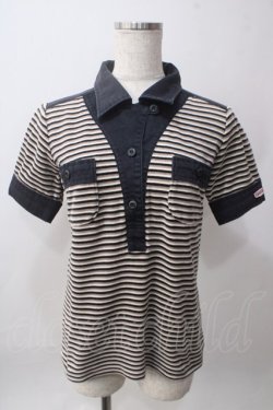 画像1: HYSTERIC GLAMOUR / パイルボーダーポロ  グレー Y-25-06-12-058-PU-TO-SZ-ZY