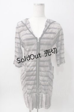 画像1: Ozz Croce / ムラ染ボーダーパーカーワンピース  グレー Y-25-06-12-063-OO-OP-SZ-ZT069