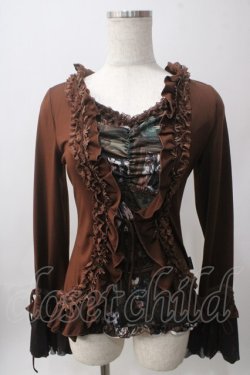 画像1: Ozz oneste / 和柄切替フリルトップス  ブラウン Y-25-06-12-067-OO-TO-SZ-ZY