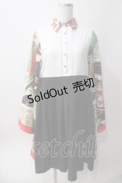 画像1: IRO+IRO / スカーフ柄和装袖のドッキングシャツワンピース M オレンジ Y-25-06-12-084-LO-OP-SZ-ZY