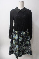 axes femme / レース切り替えネックレス風ワンピース M 黒×紺 Y-25-06-12-096-AX-OP-SZ-ZT327