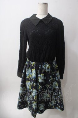 画像1: axes femme / レース切り替えネックレス風ワンピース M 黒×紺 Y-25-06-12-096-AX-OP-SZ-ZY