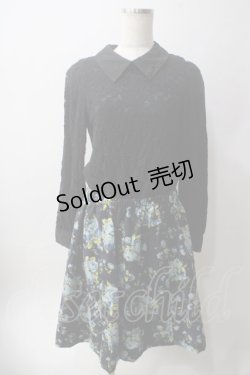 画像1: axes femme / レース切り替えネックレス風ワンピース M 黒×紺 Y-25-06-12-096-AX-OP-SZ-ZT327