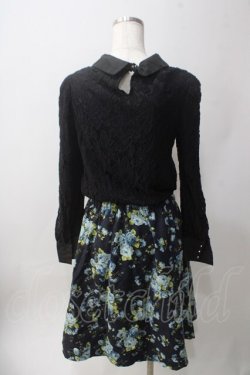 画像2: axes femme / レース切り替えネックレス風ワンピース M 黒×紺 Y-25-06-12-096-AX-OP-SZ-ZY