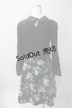 画像2: axes femme / レース切り替えネックレス風ワンピース M 黒×紺 Y-25-06-12-096-AX-OP-SZ-ZT327