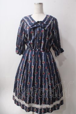 画像1: axes femme / ブーケリボン柄セーラーワンピース M 紺 Y-25-06-12-099-AX-OP-SZ-ZY