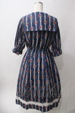 画像2: axes femme / ブーケリボン柄セーラーワンピース M 紺 Y-25-06-12-099-AX-OP-SZ-ZY