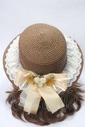 axes femme / 巻きバラリボンカンカン帽  茶 Y-25-06-12-010-AX-AC-SZ-ZY