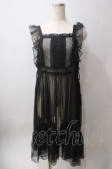 axes femme kawaii / ドットチュールエプロン  黒 Y-25-06-12-109-AX-OP-SZ-ZY