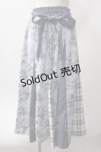 axes femme / 花柄×チェック柄切替スカート F サックス Y-25-06-12-142-AX-SK-SZ-ZY