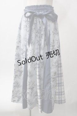 画像1: axes femme / 花柄×チェック柄切替スカート F サックス Y-25-06-12-142-AX-SK-SZ-ZY