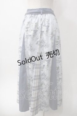 画像2: axes femme / 花柄×チェック柄切替スカート F サックス Y-25-06-12-142-AX-SK-SZ-ZY