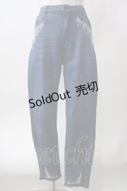 画像1: axes femme / 香水×バラ刺繍デニムパギンス M インディゴ Y-25-06-12-144-AX-PA-SZ-ZY