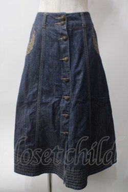 画像1: axes femme / 前釦刺繍入ミドルスカート M インディゴ Y-25-06-12-151-AX-SK-SZ-ZY