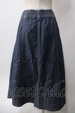 画像2: axes femme / 前釦刺繍入ミドルスカート M インディゴ Y-25-06-12-151-AX-SK-SZ-ZY
