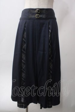 画像1: axes femme / チェック切替ベルト付スカート F 紺 Y-25-06-12-152-AX-SK-SZ-ZY