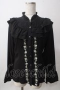 axes femme / フロントバラ刺繍フリルブラウス M 黒 Y-25-06-12-014-AX-BL-SZ-ZY