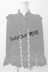 axes femme / フロントバラ刺繍フリルブラウス M 黒 Y-25-06-12-014-AX-BL-SZ-ZY