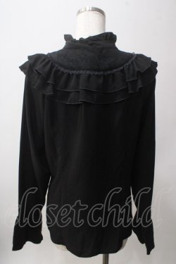 画像2: axes femme / フロントバラ刺繍フリルブラウス M 黒 Y-25-06-12-014-AX-BL-SZ-ZY