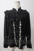 axes femme / フロントバラ刺繍フリルブラウス  黒 Y-25-06-12-019-AX-BL-SZ-ZY