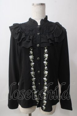 画像1: axes femme / フロントバラ刺繍フリルブラウス  黒 Y-25-06-12-019-AX-BL-SZ-ZY