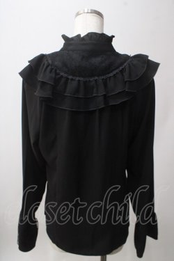 画像2: axes femme / フロントバラ刺繍フリルブラウス  黒 Y-25-06-12-019-AX-BL-SZ-ZY