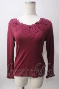 axes femme / 花モチーフテレコトップス M ワイン Y-25-06-12-036-AX-TO-SZ-ZY